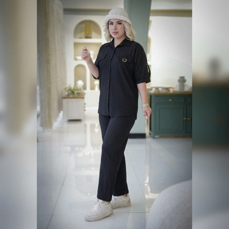 ست تیشرت و شلوار زنانه مشکی جیب صلیبی جنس آیوا
