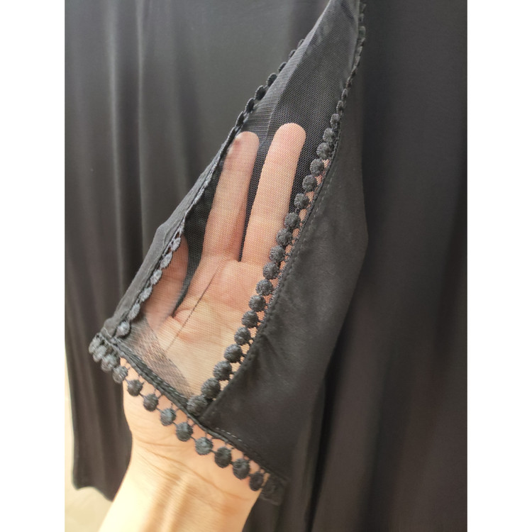 تیشرت زنانه آستین توردار یقه گرد نخ پنبه رنگ مشکی