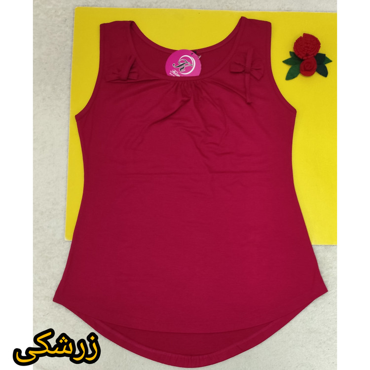 خرید تاپ زنانه آستین حلقه ای دو پاپیون یقه گرد جنس نخ پنبه