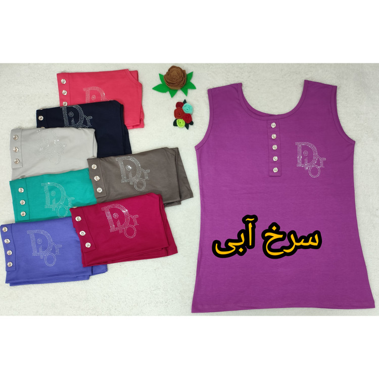 تاپ زنانه آستین حلقه ای طرح یقه دکمه فری سایز بزرگ