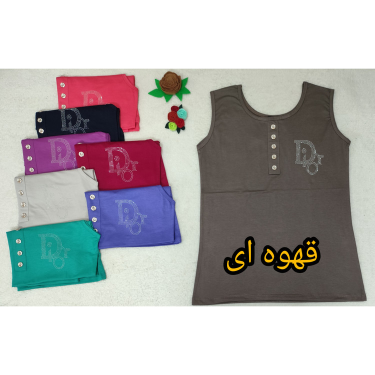 خرید تاپ زنانه آستین حلقه ای یقه گرد جنس نخ پنبه طرح یقه دکمه