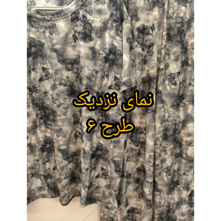 ست تیشرت و شلوار طرحدار فول نگین زنانه پنبه کشی فری سایز