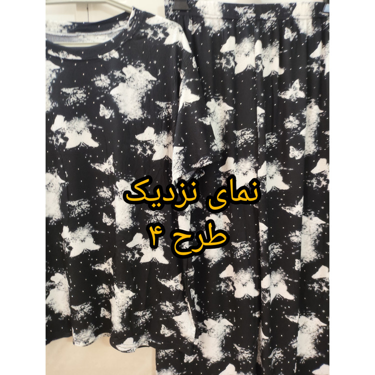 ست تیشرت و شلوار فول نگین طرحدار زنانه جنس پنبه کشی