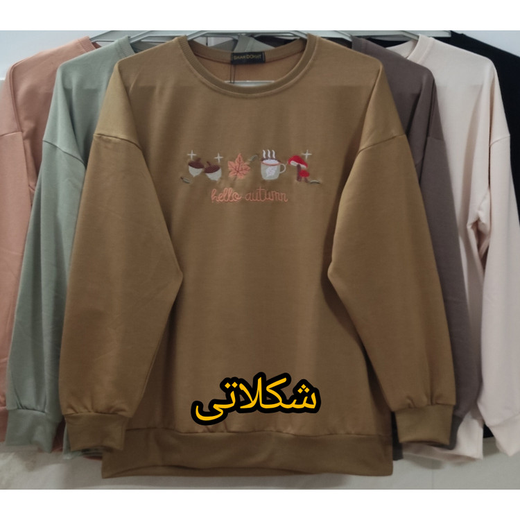 بلوز زنانه آستین بلند مچ دار یقه گرد پشت دورس شکلاتی