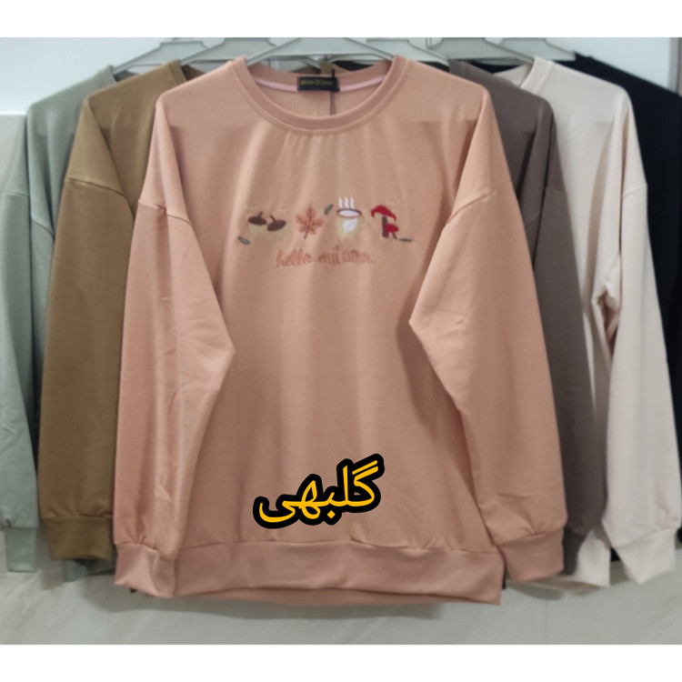 بلوز زنانه آستین بلند مچ دار یقه گرد گلبهی