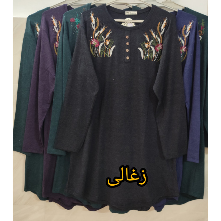 خرید تونیک زنانه آستین بلند یقه گرد طرح دار جنس موهر فری سایز بزرگ
