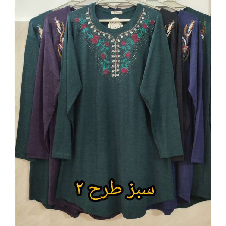 تونیک زنانه آستین بلند یقه گرد طرح دار جنس موهر فری سایز