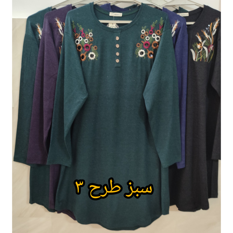 تونیک زنانه موهر آستین بلند یقه گرد طرح دار
