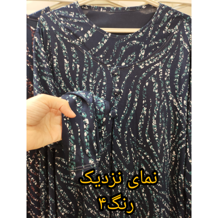 تونیک زنانه آستین بلند یقه گرد جلو پیله طرح دار