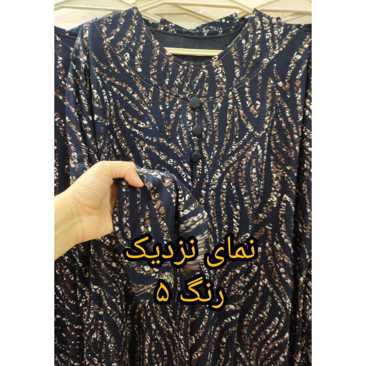 تونیک زنانه پنبه ای آستین بلند یقه گرد جلو پیله دار سایز خیلی بزرگ