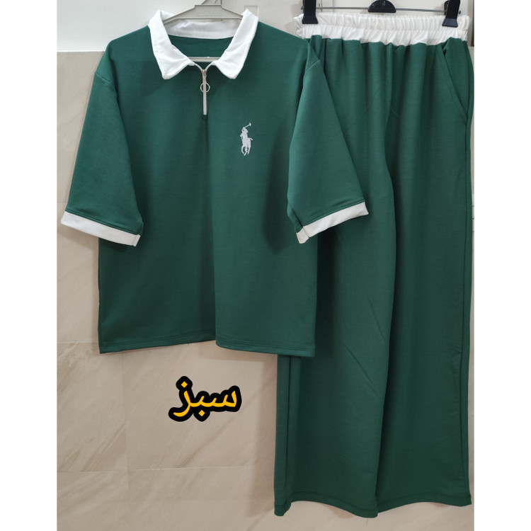ست پولوشرت و شلوار زنانه سبز